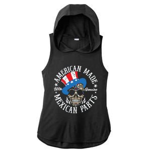 American Made With Genuine Mexican Parts Skull Ladies PosiCharge Tri-Blend Wicking Draft Hoodie Tank