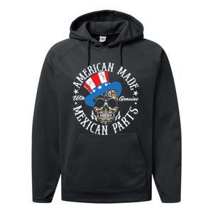 American Made With Genuine Mexican Parts Skull Performance Fleece Hoodie