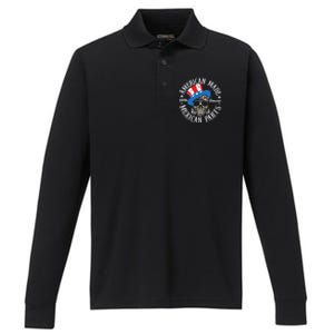 American Made With Genuine Mexican Parts Skull Performance Long Sleeve Polo