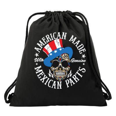 American Made With Genuine Mexican Parts Skull Drawstring Bag