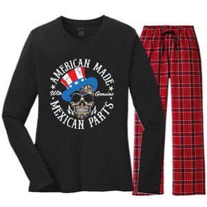 American Made With Genuine Mexican Parts Skull Women's Long Sleeve Flannel Pajama Set 