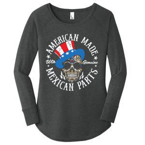 American Made With Genuine Mexican Parts Skull Women's Perfect Tri Tunic Long Sleeve Shirt