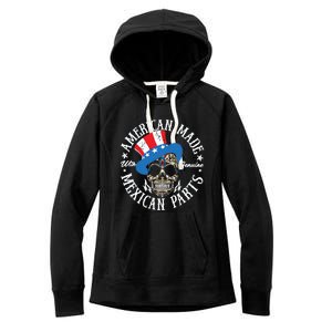 American Made With Genuine Mexican Parts Skull Women's Fleece Hoodie