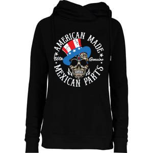 American Made With Genuine Mexican Parts Skull Womens Funnel Neck Pullover Hood