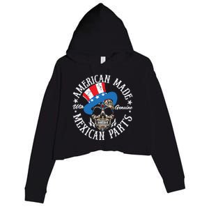 American Made With Genuine Mexican Parts Skull Crop Fleece Hoodie