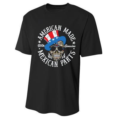 American Made With Genuine Mexican Parts Skull Performance Sprint T-Shirt