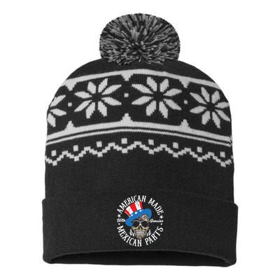 American Made With Genuine Mexican Parts Skull USA-Made Snowflake Beanie