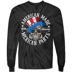 American Made With Genuine Mexican Parts Skull Tie-Dye Long Sleeve Shirt