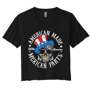 American Made With Genuine Mexican Parts Skull Women's Crop Top Tee