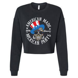 American Made With Genuine Mexican Parts Skull Cropped Pullover Crew