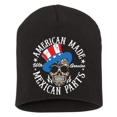 American Made With Genuine Mexican Parts Skull Short Acrylic Beanie