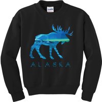 Alaskan Moose With Borealis Snow Scene Kids Sweatshirt