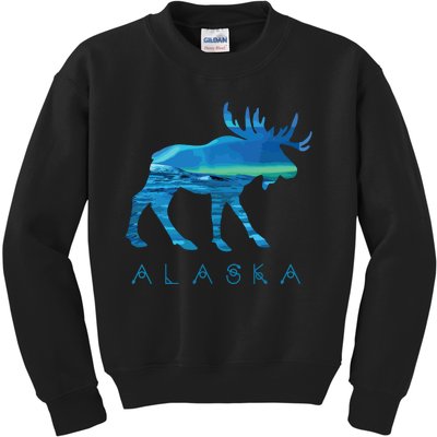 Alaskan Moose With Borealis Snow Scene Kids Sweatshirt