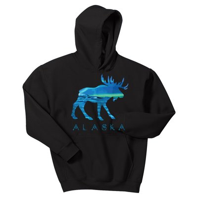 Alaskan Moose With Borealis Snow Scene Kids Hoodie