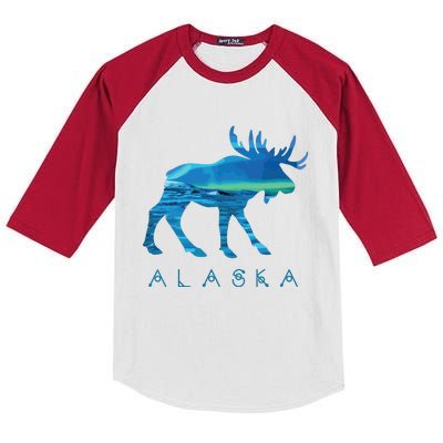 Alaskan Moose With Borealis Snow Scene Kids Colorblock Raglan Jersey