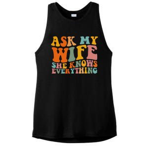 Ask My Wife She Knows Everything Husband And Wife Matching Ladies PosiCharge Tri-Blend Wicking Tank