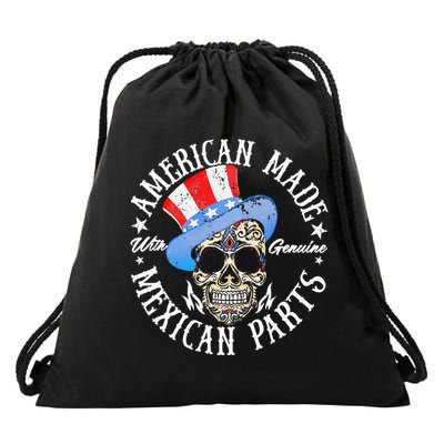 American Made With Genuine Mexican Parts Skull Drawstring Bag