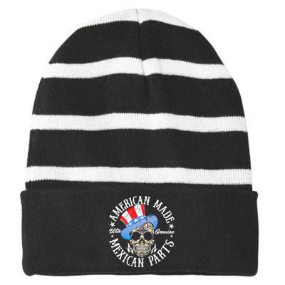 American Made With Genuine Mexican Parts Skull Striped Beanie with Solid Band