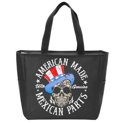 American Made With Genuine Mexican Parts Skull Zip Tote Bag