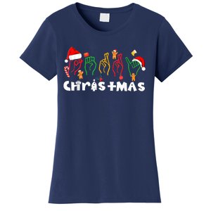 ASL Merry Xmas American Sign Language Christmas Holiday Women's T-Shirt