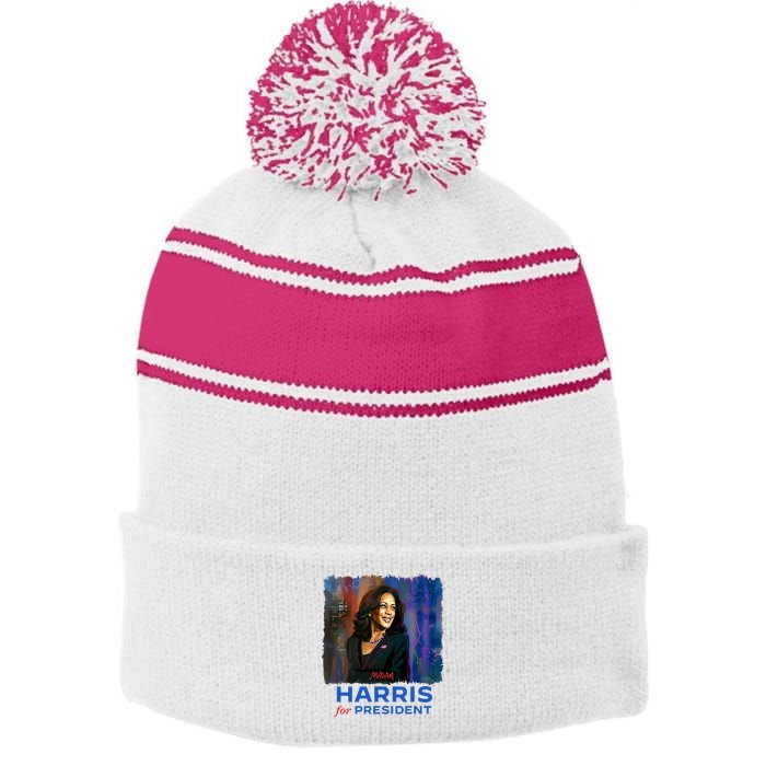 Adrienne Muse X Janeeka Muse Madammuse Hope In Harris Stripe Pom Pom Beanie