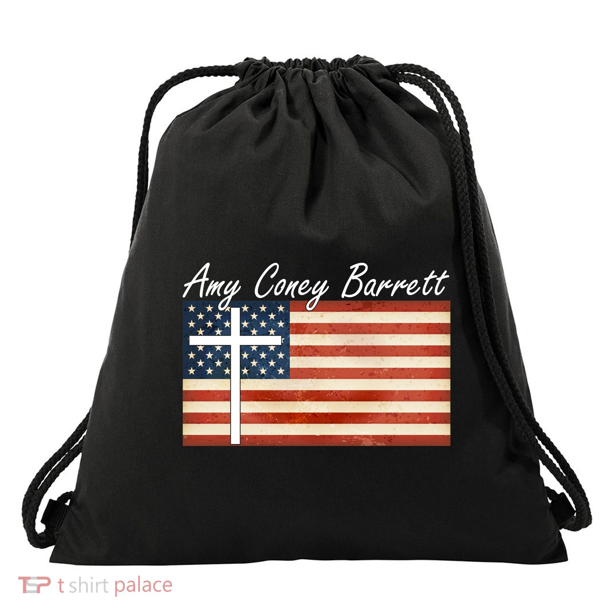 Amy Coney Barrett Christian Vintage US Flag Drawstring Bag
