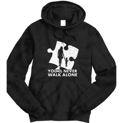 Autism Mom You'll Never Walk Alone Puzzle Autism Awareness Month Tie Dye Hoodie