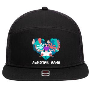 Awesome Mama Yoga Mom Gift 7 Panel Mesh Trucker Snapback Hat