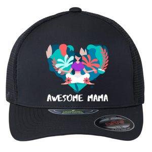 Awesome Mama Yoga Mom Gift Flexfit Unipanel Trucker Cap