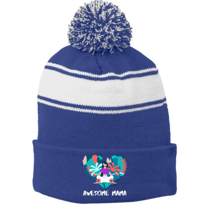 Awesome Mama Yoga Mom Gift Stripe Pom Pom Beanie