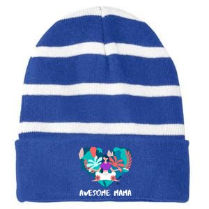 Awesome Mama Yoga Mom Gift Striped Beanie with Solid Band