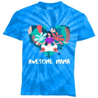 Awesome Mama Yoga Mom Funny Gift Kids Tie-Dye T-Shirt