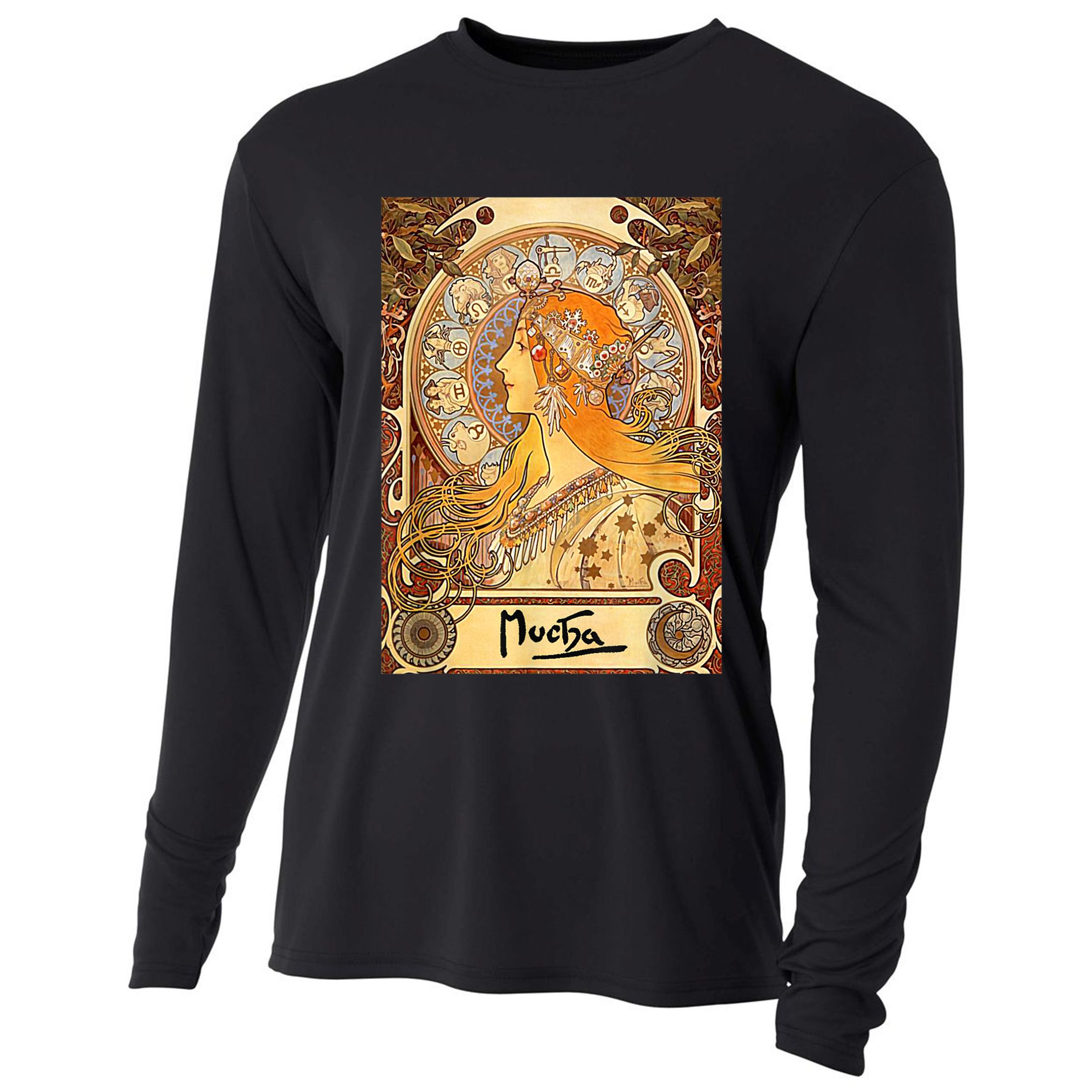 Alphonse Mucha Zodiac Art Nouveau Cooling Performance Long Sleeve Crew
