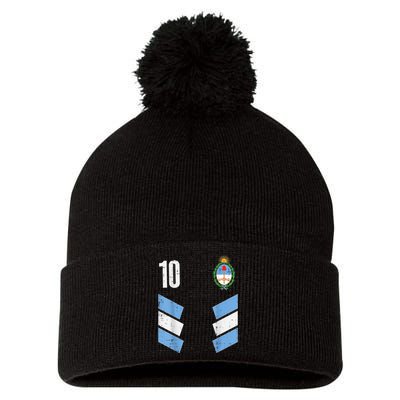 Argentina Number 10 Soccer Fan    Boys Girls Pom Pom 12in Knit Beanie