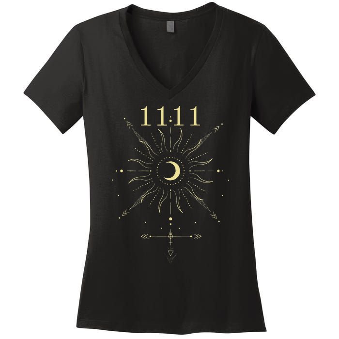 Angel Number 1111 Numerology Mystical Spiritual Number Women's V-Neck T-Shirt