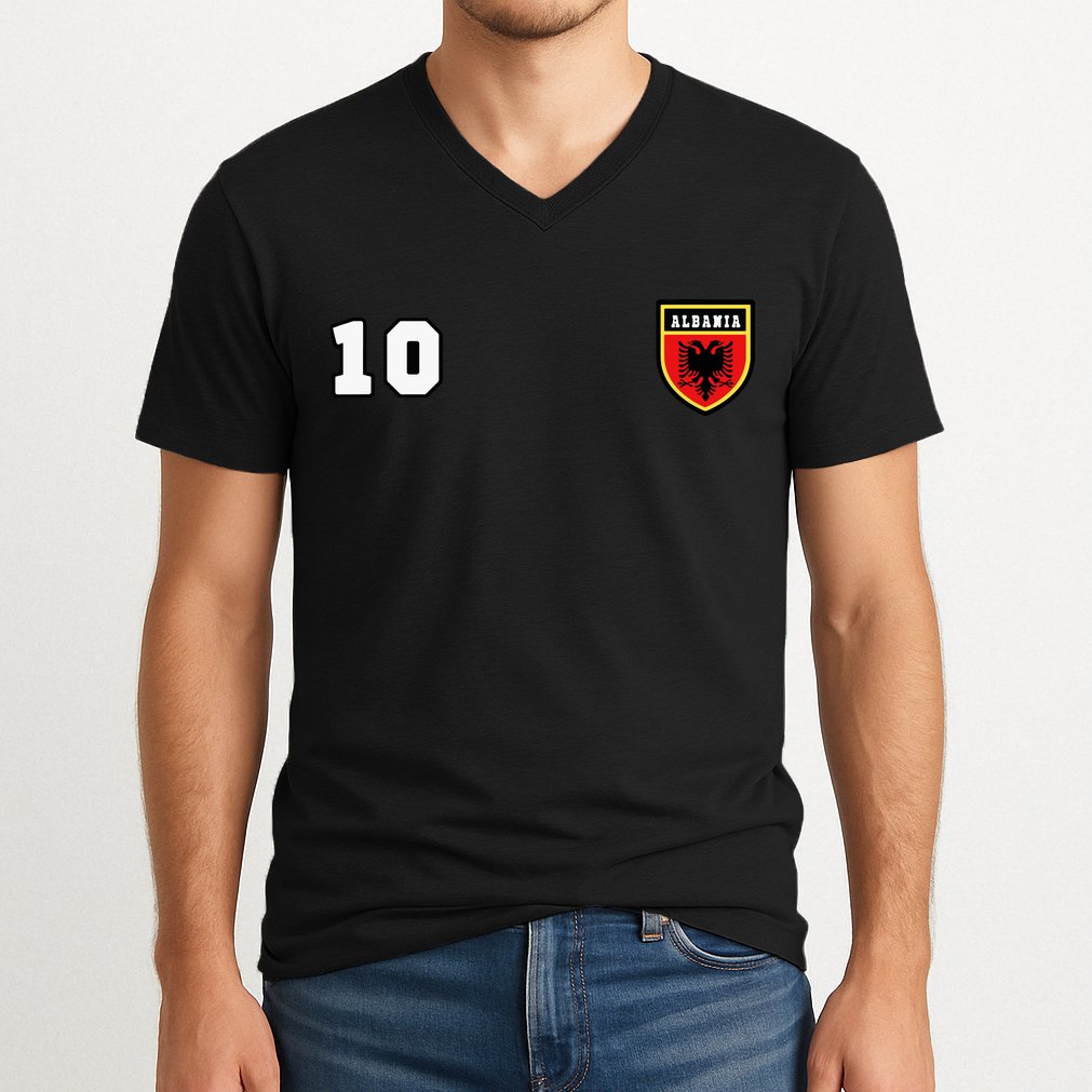Albania Number 10 Soccer Flag Football Tirana V-Neck T-Shirt