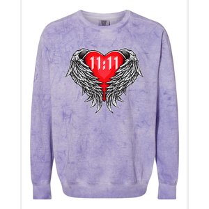 Angel Number 1111 With Heart And Wings Of Angel Colorblast Crewneck Sweatshirt