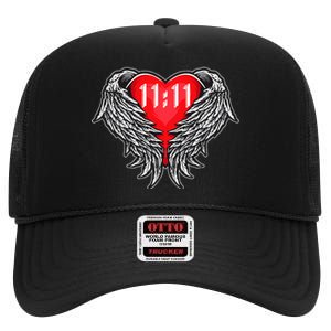 Angel Number 1111 With Heart And Wings Of Angel High Crown Mesh Back Trucker Hat