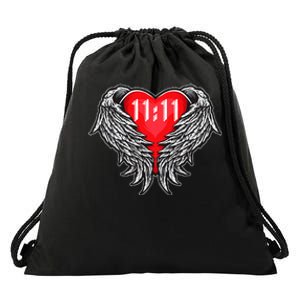 Angel Number 1111 With Heart And Wings Of Angel Drawstring Bag