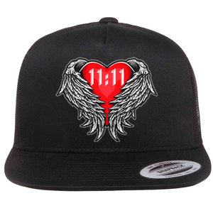 Angel Number 1111 With Heart And Wings Of Angel Flat Bill Trucker Hat