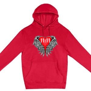 Angel Number 1111 With Heart And Wings Of Angel Premium Pullover Hoodie