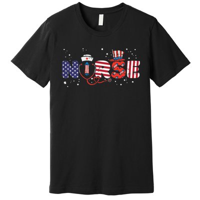 American Nurse 4th Of July Fourth Scrub Top Patriot Women RN Premium T-Shirt