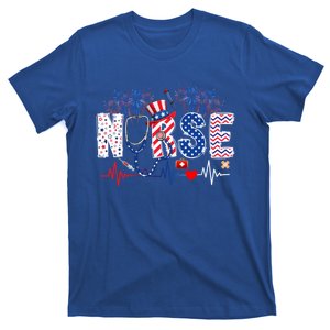 American Nurse 4th Of July Nurse Stethoscope Heartbeat Gift T-Shirt