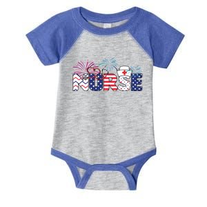 American Nurse 4th Of July Nurse Stethoscope Heartbeat Gift Infant Baby Jersey Bodysuit