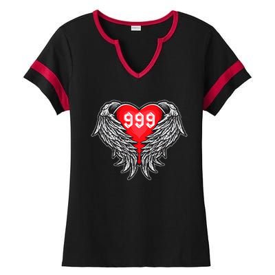 Angel Number 999 With Heart And Wings Of Angel  Ladies Halftime Notch Neck Tee