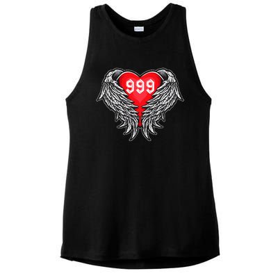 Angel Number 999 With Heart And Wings Of Angel  Ladies PosiCharge Tri-Blend Wicking Tank