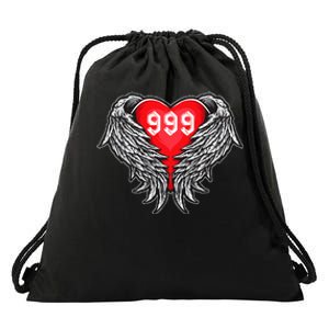 Angel Number 999 With Heart And Wings Of Angel  Drawstring Bag