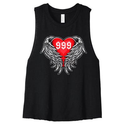 Angel Number 999 With Heart And Wings Of Angel  Women's Racerback Cropped Tank