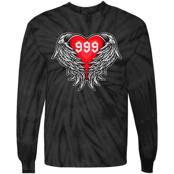 Angel Number 999 With Heart And Wings Of Angel  Tie-Dye Long Sleeve Shirt