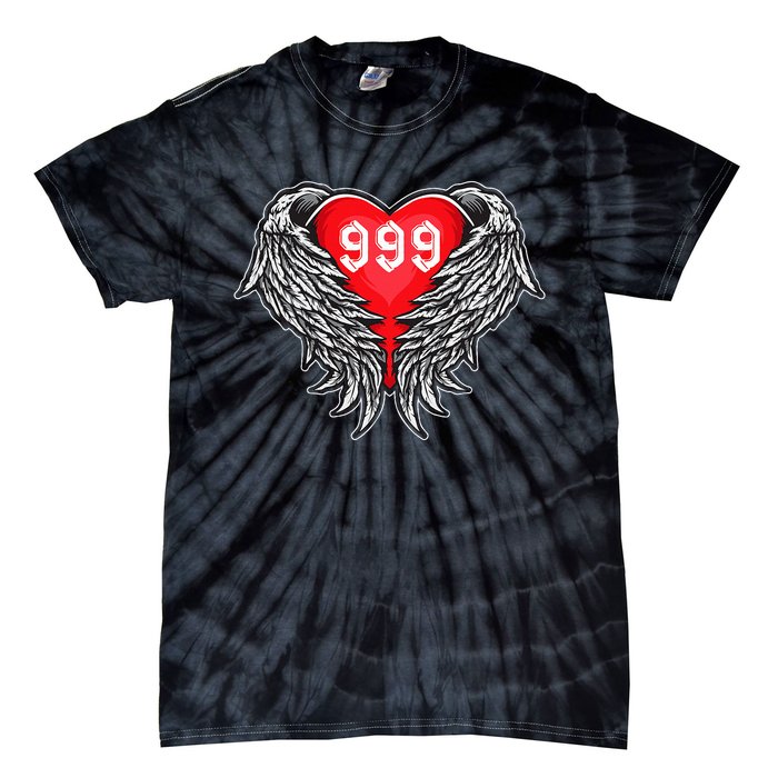 Angel Number 999 With Heart And Wings Of Angel  Tie-Dye T-Shirt